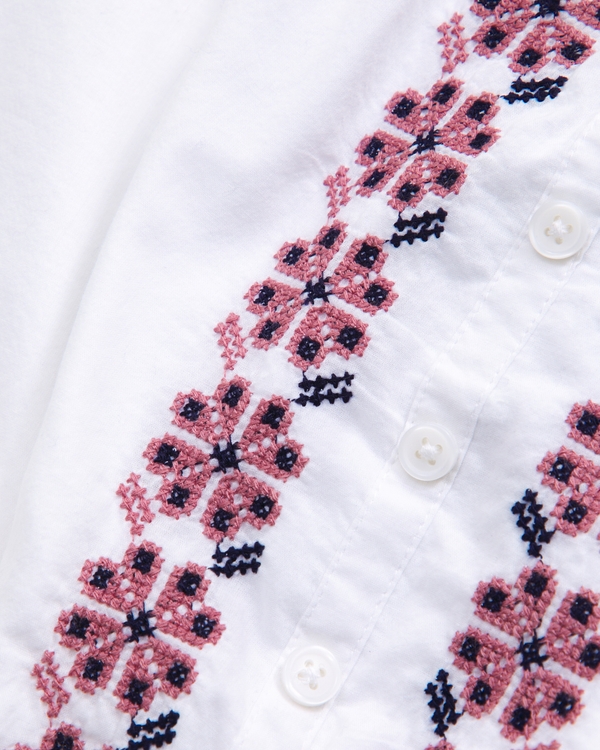 cinched button-through puff sleeve top, White view 2