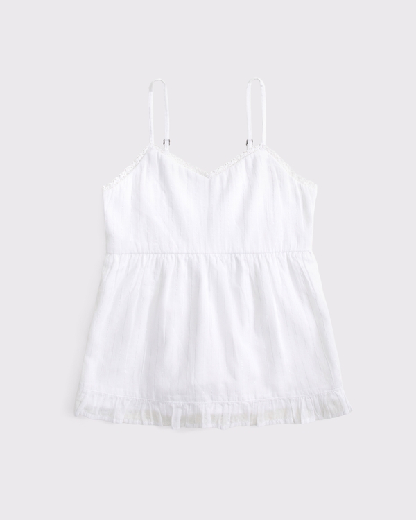 lace-trim babydoll tank, White view 1