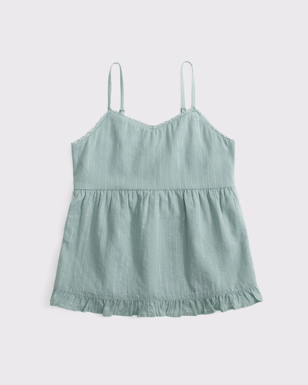 lace-trim babydoll tank, Misty Green view 1