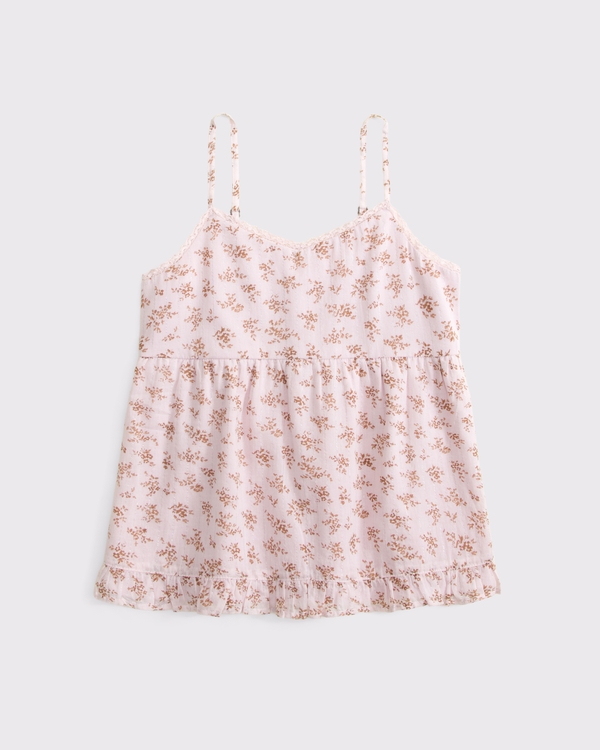 lace-trim babydoll tank, Pink Floral view 1