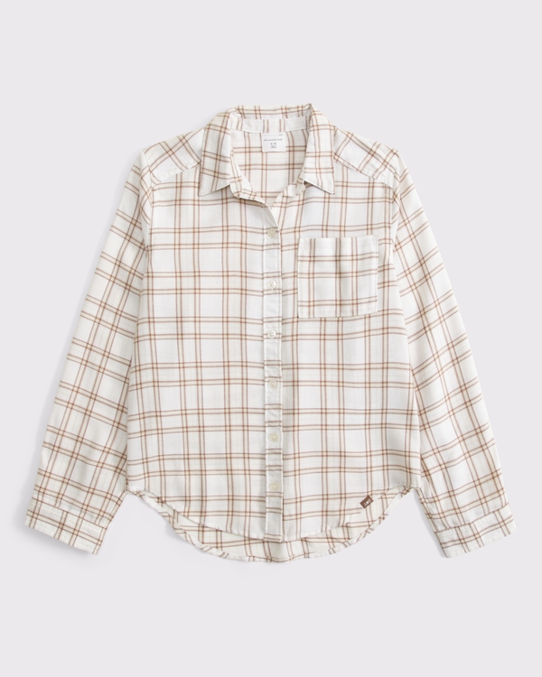 long-sleeve flannel shirt, Cream Plaid view 1