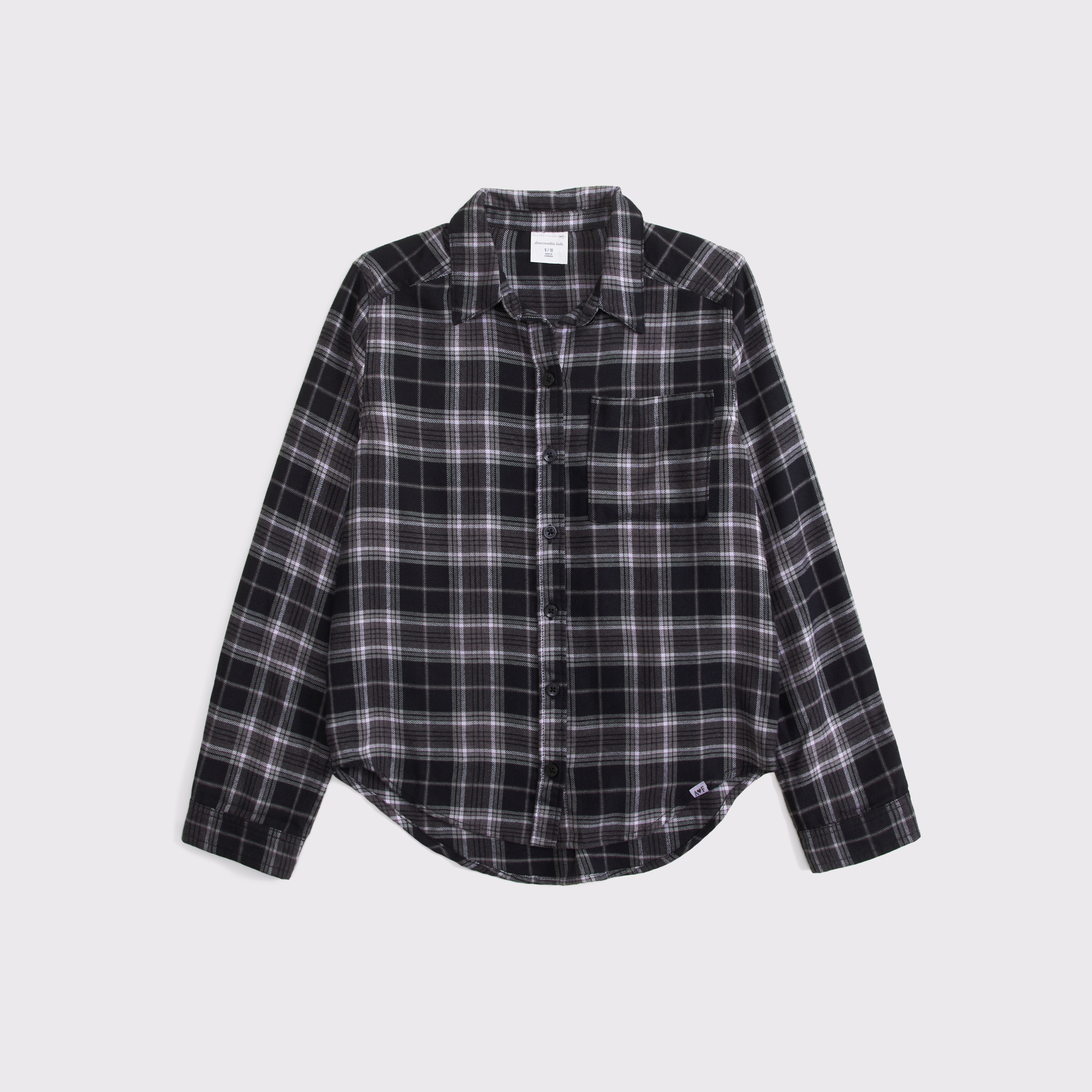 Детская рубашка Abercrombie & Fitch Long-sleeve flannel, цвет: Чёрный клетчатый