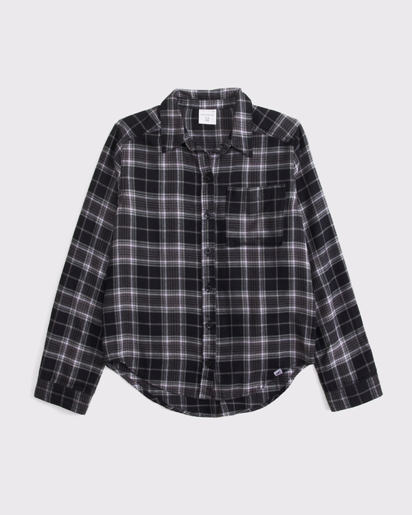 long-sleeve flannel shirt, Black Plaid view 1