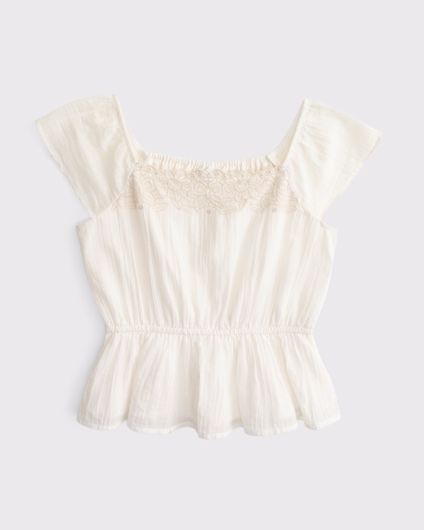 cinched lace-trim top, White view 1