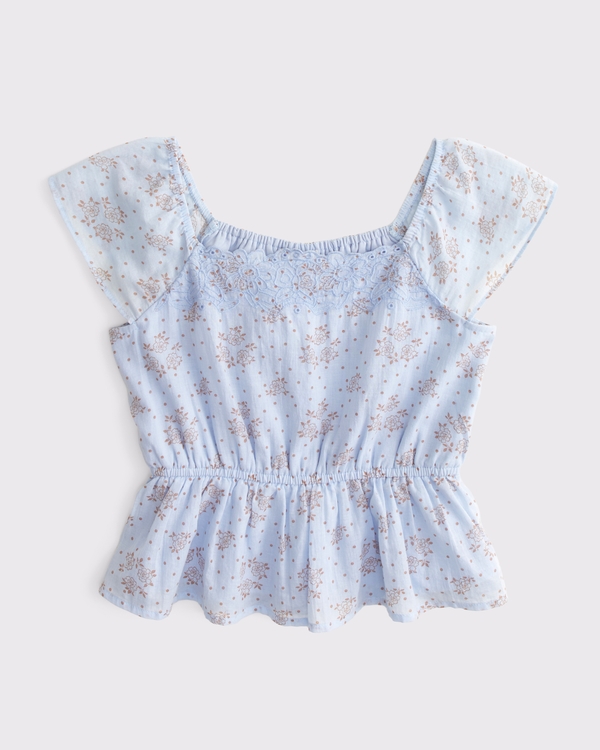 cinched lace-trim top, Light Blue view 1