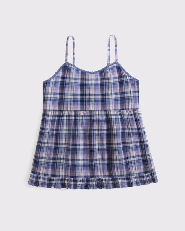 lace-trim babydoll tank, Navy Plaid view 2