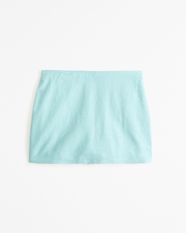 linen-blend mini skort, Turquoise
