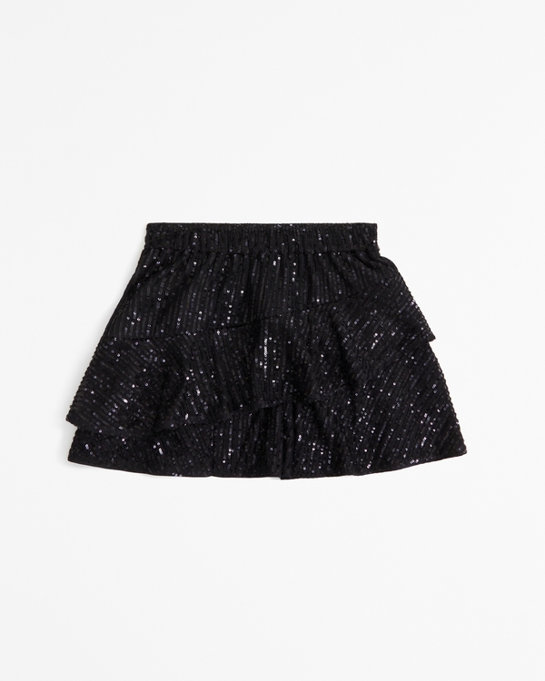 sequin tiered mini skort, Black