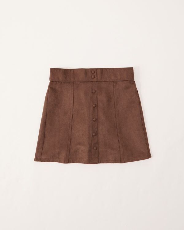 suede button-through circle skirt, Brown