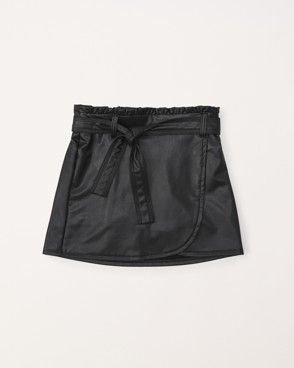faux leather wrap mini skort, Black