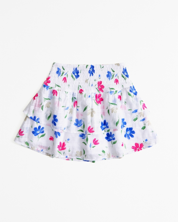 smocked mini skort, White Floral