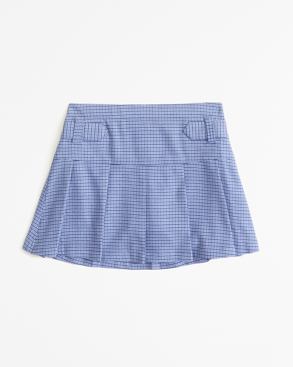 menswear pleated skort, Blue Plaid