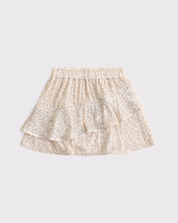 sequin tiered mini skirt, Cream view 1
