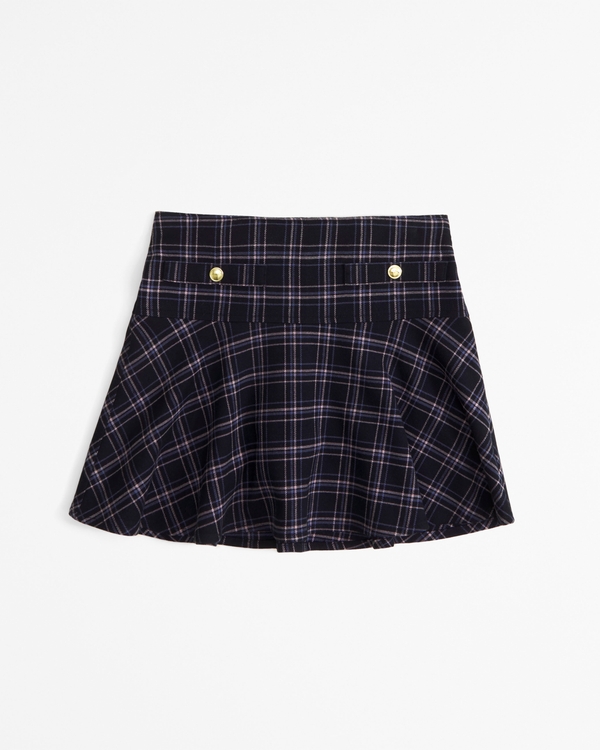 menswear button skort, Black Plaid