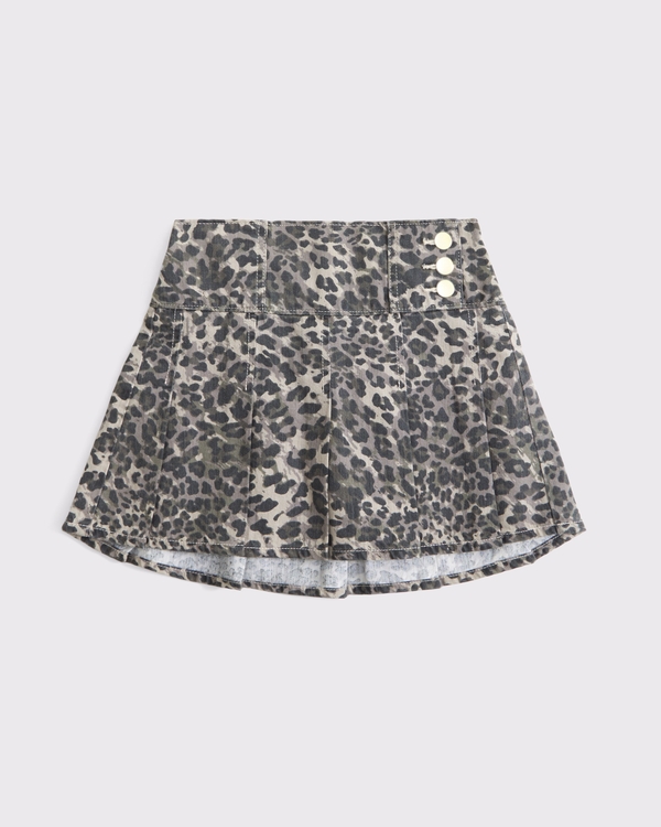 denim pleated mini skort, Brown Pattern view 1