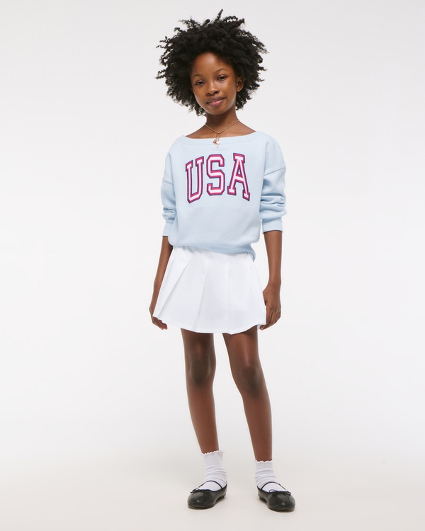poplin pleated mini skort, White view 1