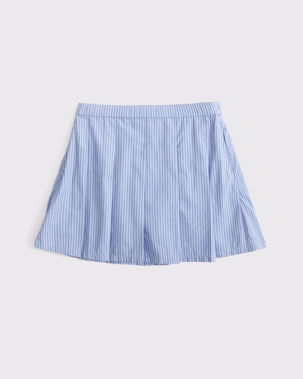 poplin pleated mini skort, Blue Stripe view 1