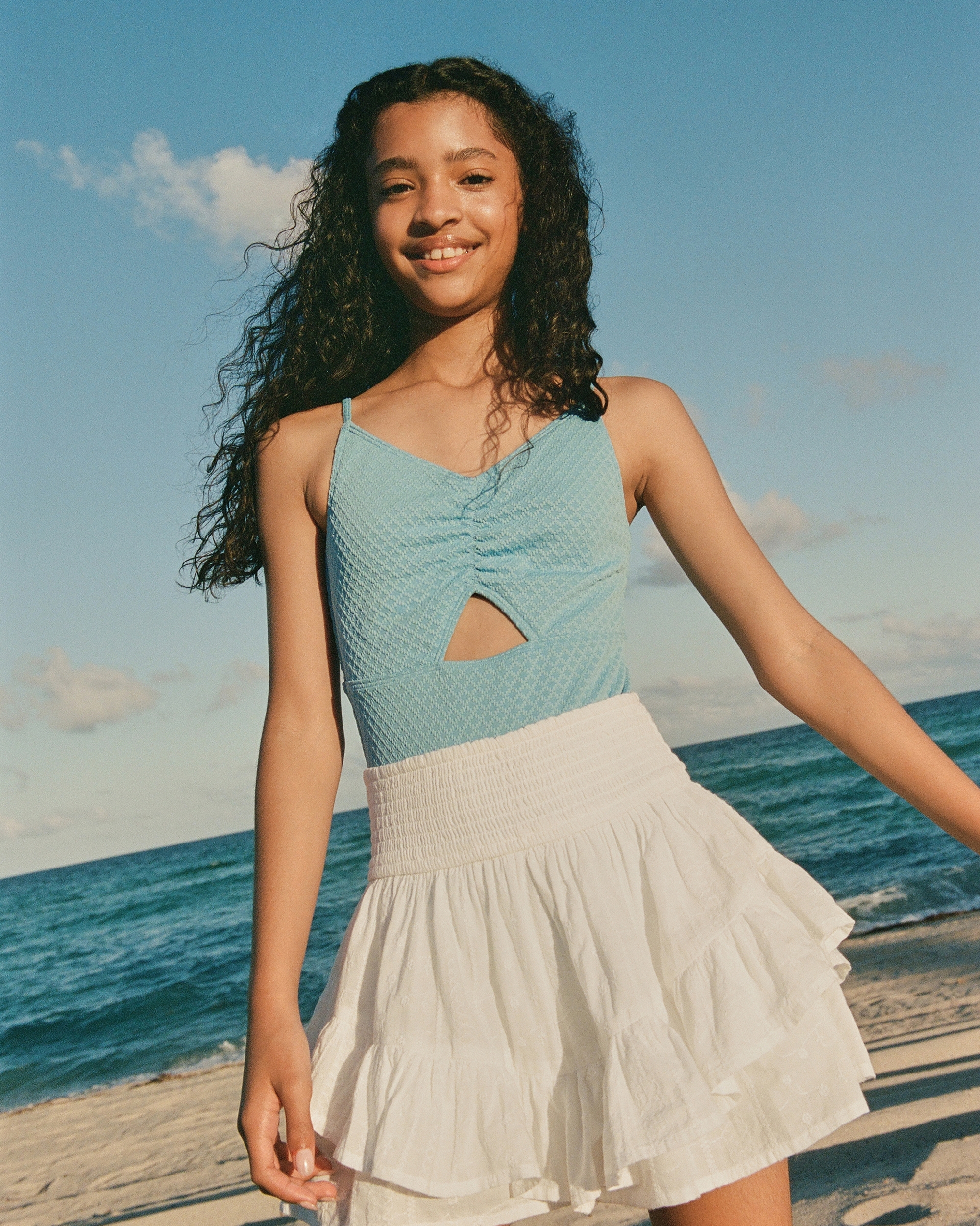 Abercrombie & Fitch Tiered Ruffle Mini Skort In White