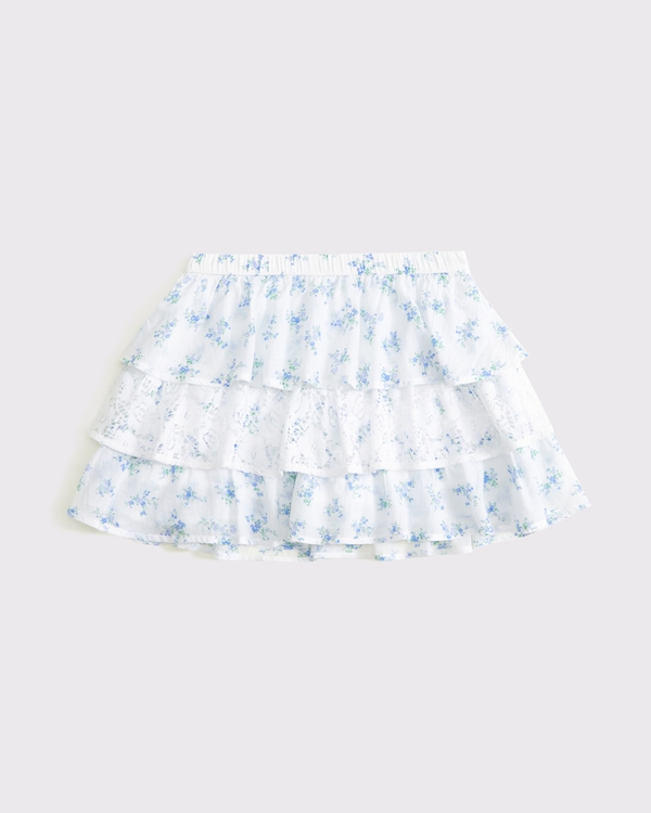 lace ruffle micro mini skort, Blue Floral view 1