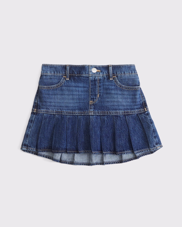 denim drop-waist pleated skort, Dark Denim view 1