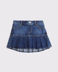 denim drop-waist pleated skort