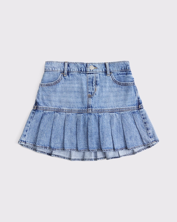 denim drop-waist pleated skort, Light Denim view 1