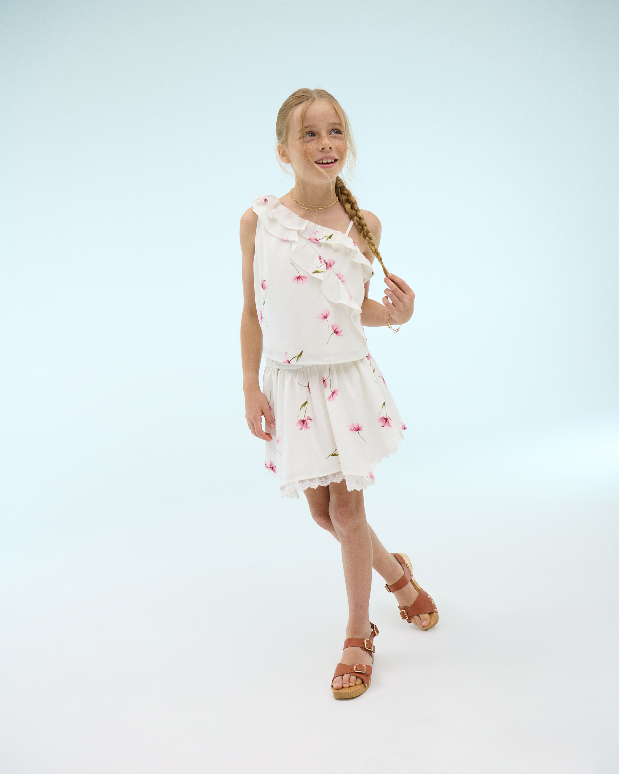 Abercrombie & Fitch Kids' Drapey Lace-trim Mini Skort In White