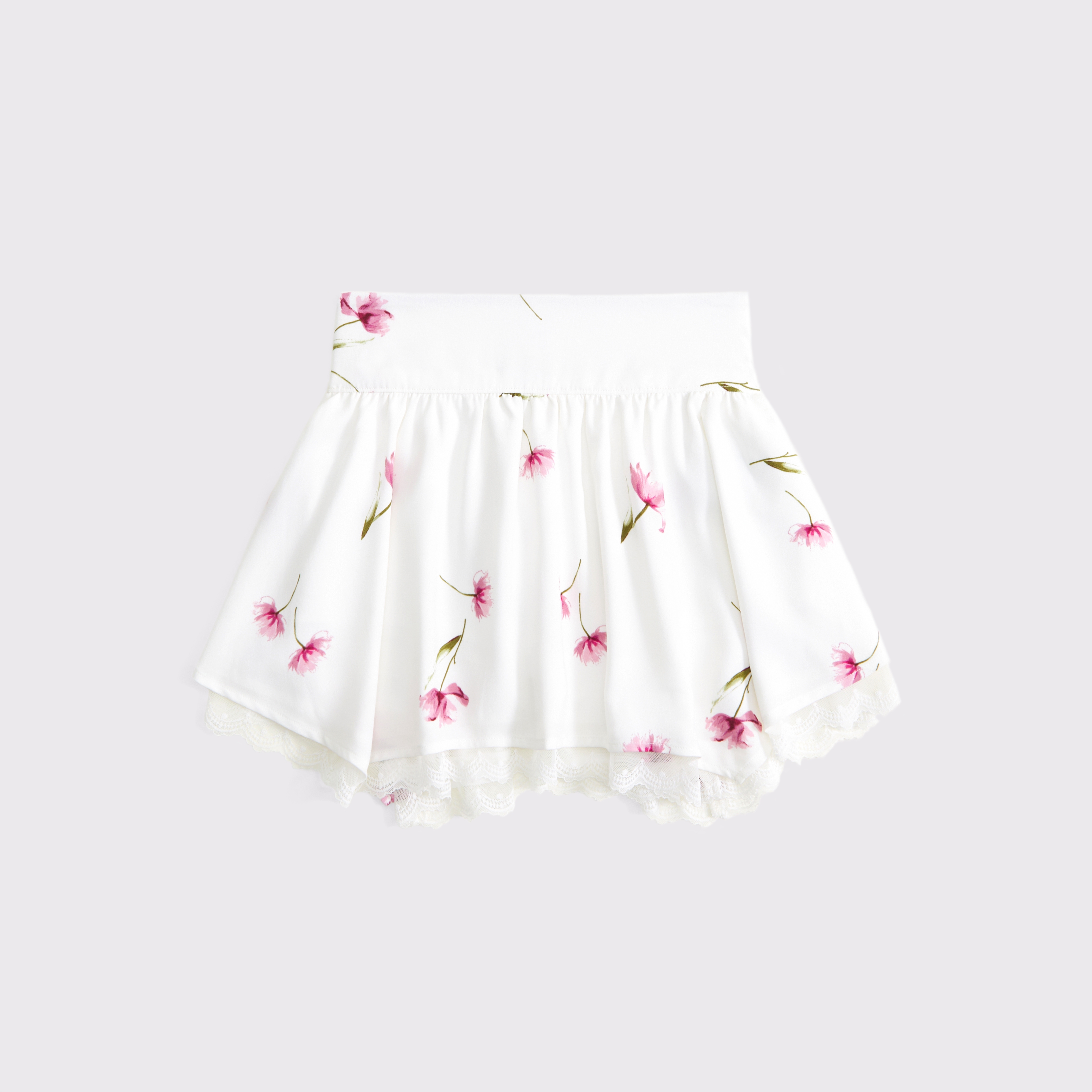 Abercrombie & Fitch Drapey Lace-trim Mini Skort In White