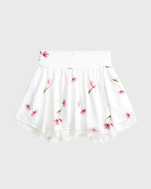 drapey lace-trim mini skort, White Pattern view 1