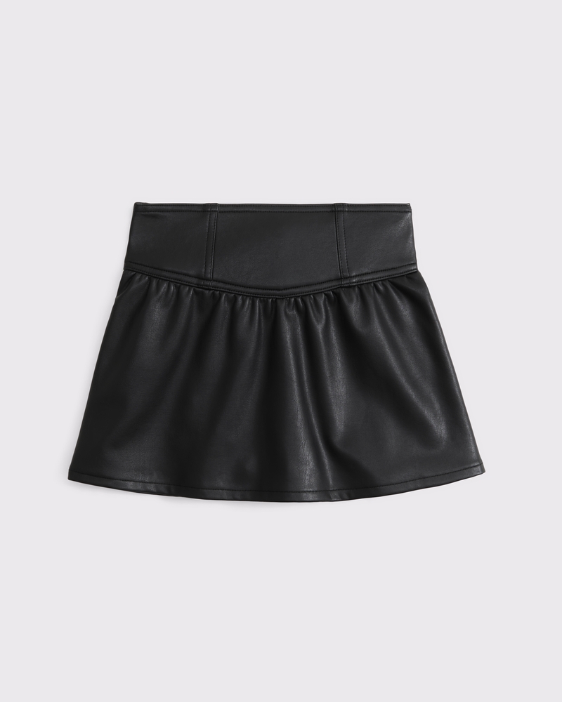 drop-waist vegan leather skort