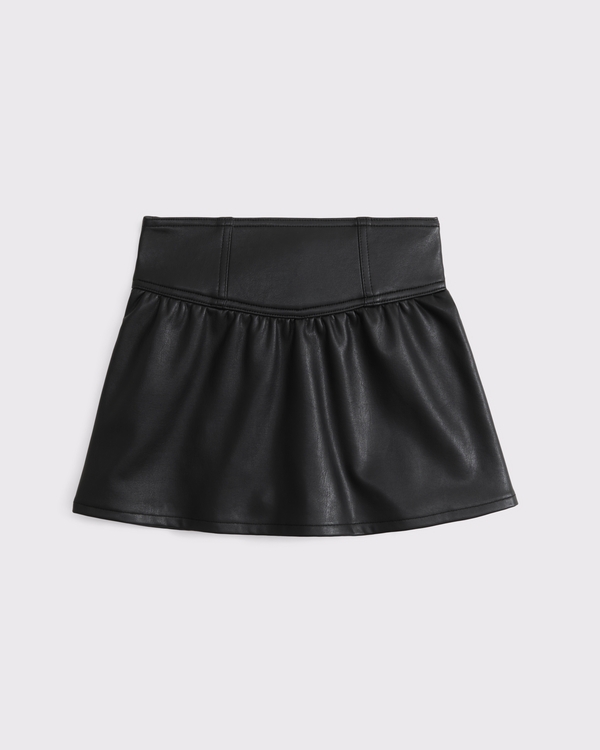 drop-waist vegan leather skort, Black view 1