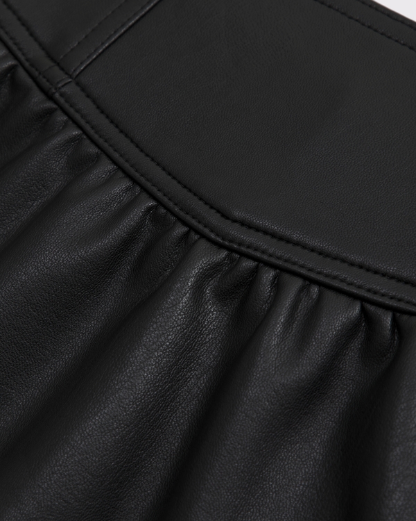 drop-waist vegan leather skort, Black view 2