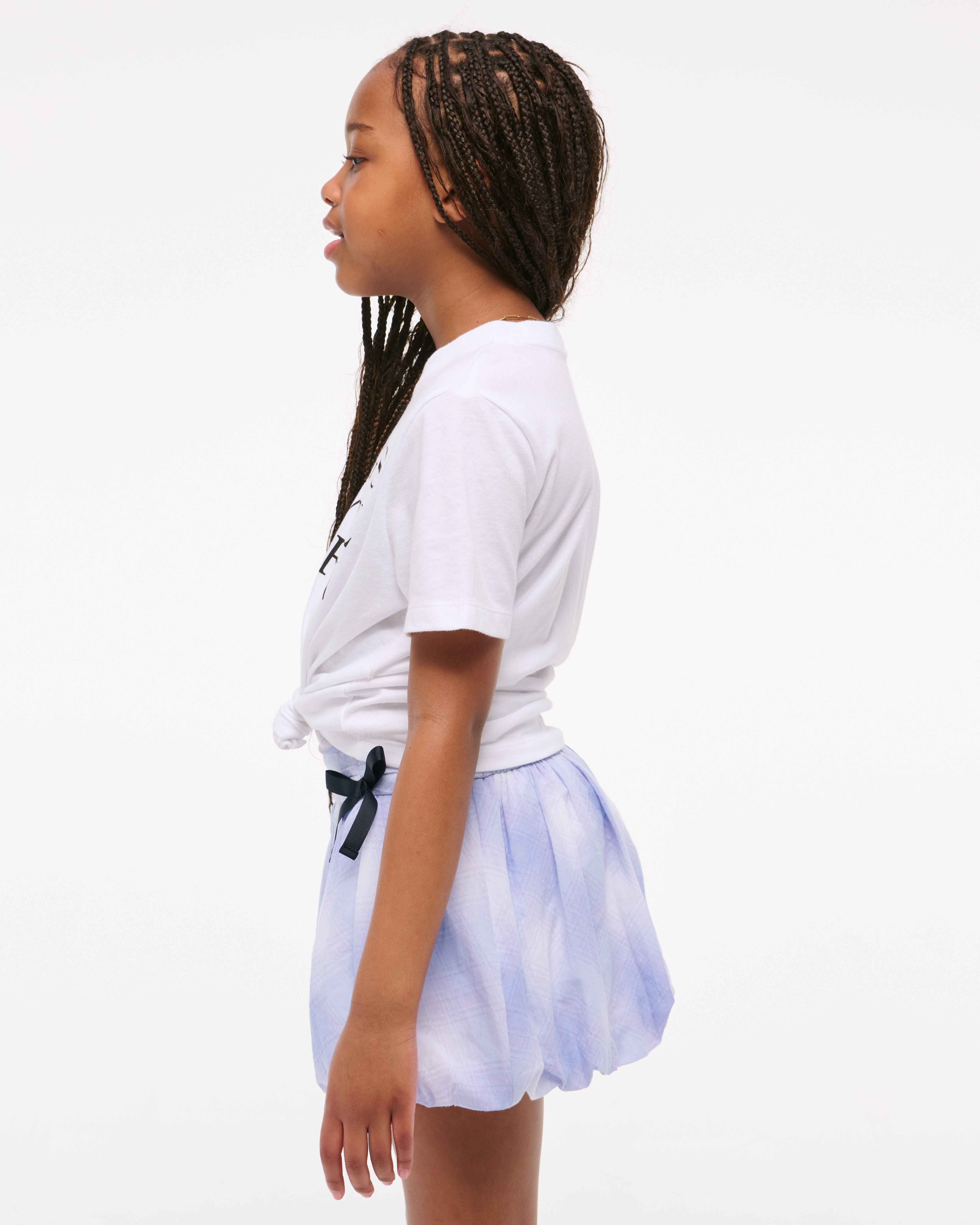 Abercrombie & Fitch Plaid Bubble Hem Mini Skort In White