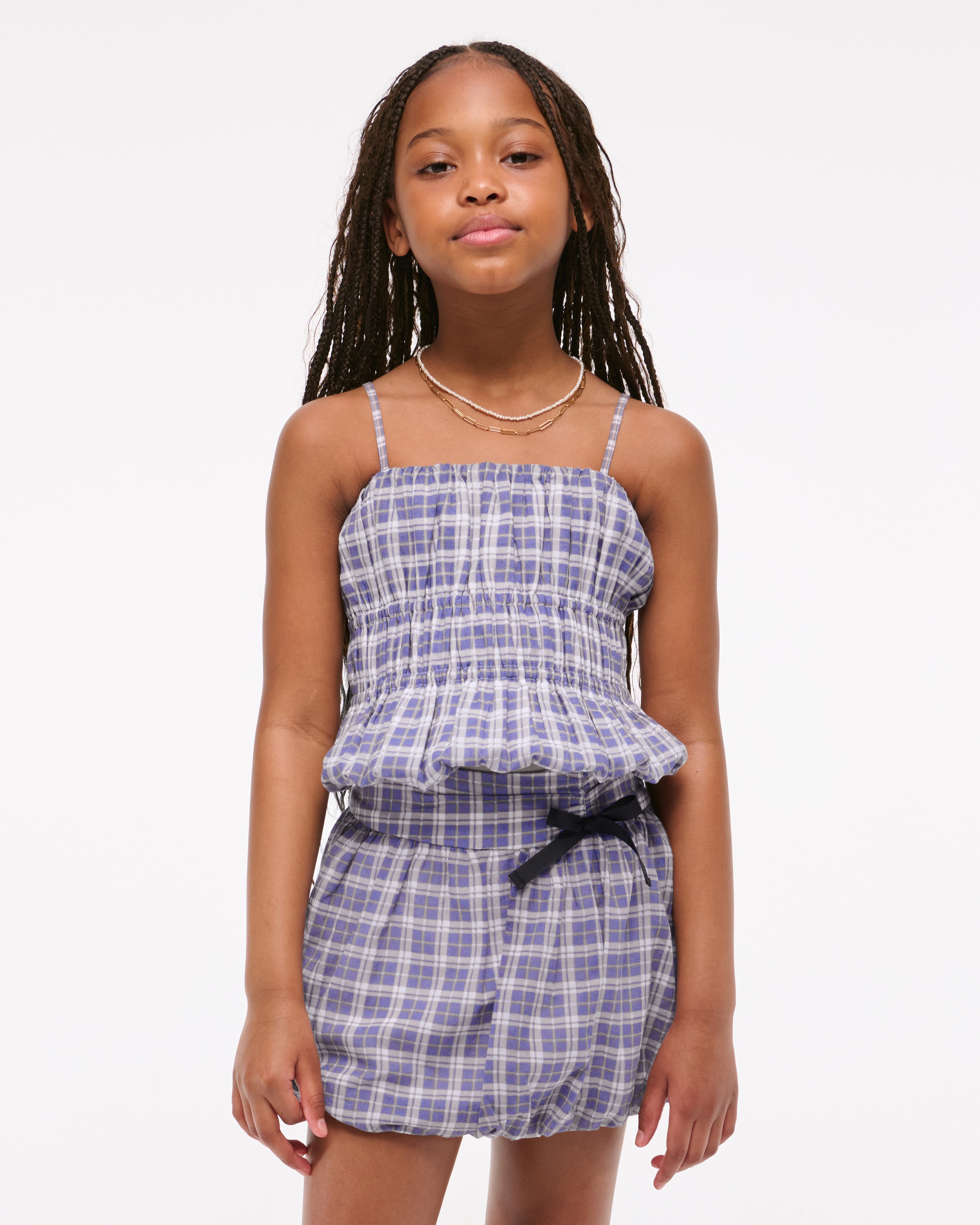 Abercrombie & Fitch Kids' Plaid Bubble Hem Mini Skort In Purple