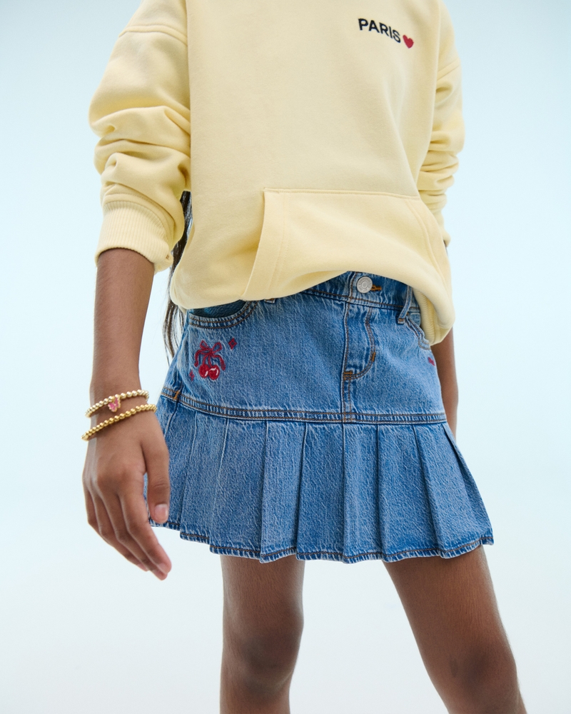 denim drop-waist pleated skort