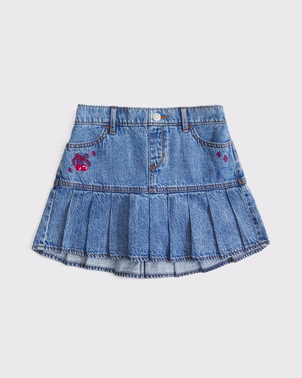 denim drop-waist pleated skort, Denim view 2