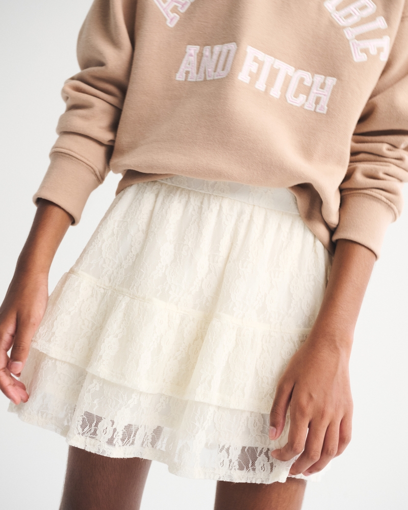 tiered ruffle lace-trim mini skort