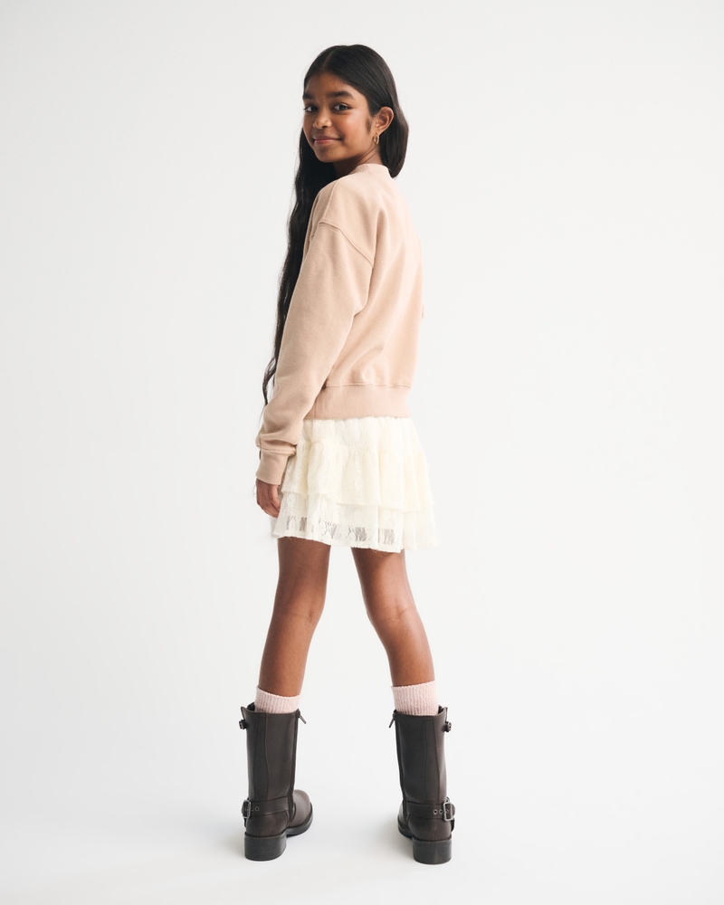 tiered ruffle lace-trim mini skort