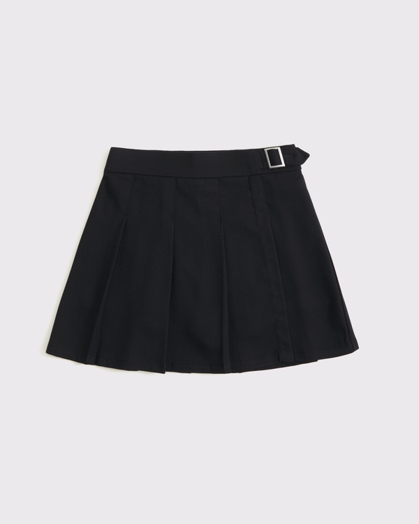 pleated wrap mini skort, Black view 1