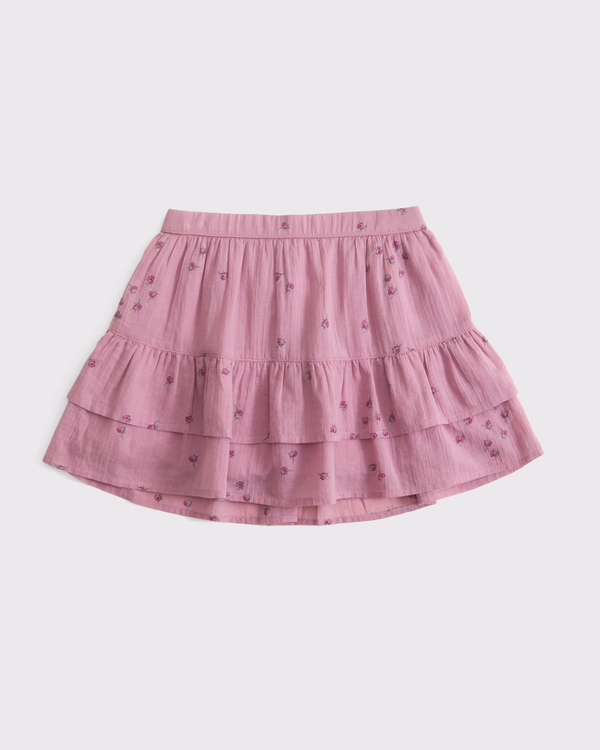 tiered ruffle lace-trim mini skort, Pink Floral view 1