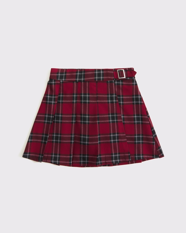 pleated wrap mini skort, Red Plaid view 1