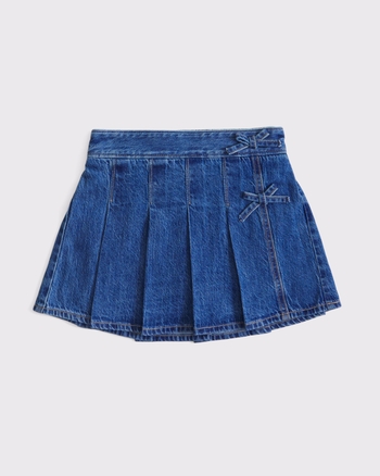 pleated wrap denim mini skort
