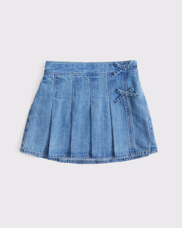pleated wrap denim mini skort, Light view 1