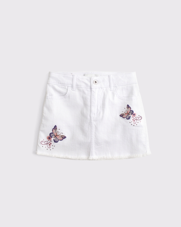 low rise denim mini skort, White view 2