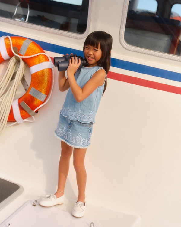 low rise denim mini skort, Light Wash Denim view 1