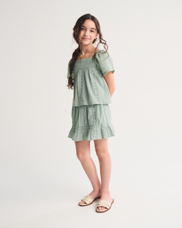 lace-trim set mini skort, Dark Sage view 1