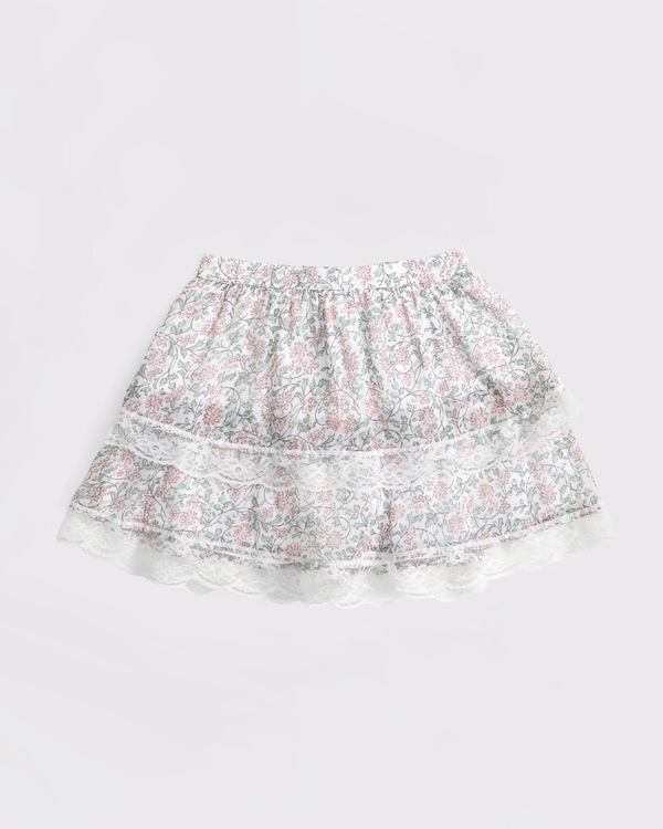 tiered lace-trim mini skort, Floral Pattern view 1