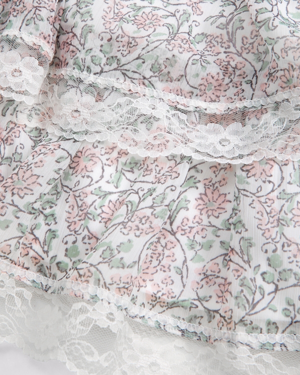 tiered lace-trim mini skort, Floral Pattern view 2