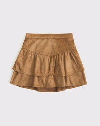 boho tiered vegan suede mini skort