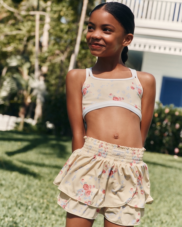 ypb tiered ruffle active skirt, Yellow Floral view 1